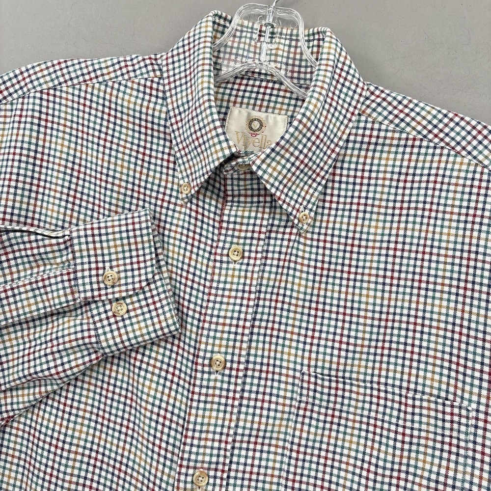 Vintage Viyella Shirt Mens Medium Multicolor Check Cotton Wool‎ Button Down USA